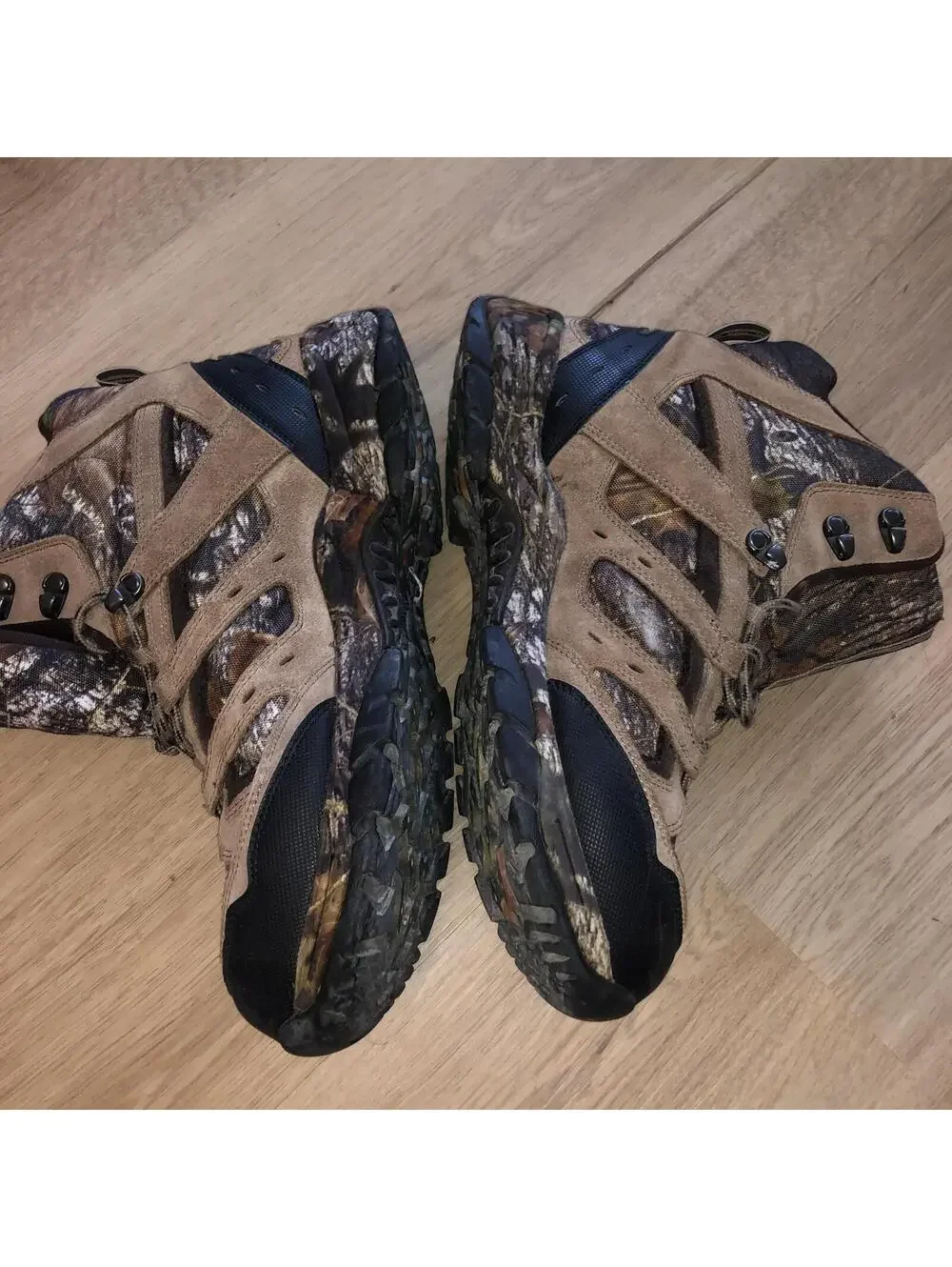 LL BEAN HUNTING HIKING TRAIL BOOTS CAMO BROWN GREEN MENS SIZE 13 WIDE